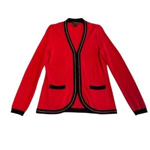 Bloomingdales Red/Navy Cashmere Blend Cardigan w/Gold Chain Size Large MSRP $245